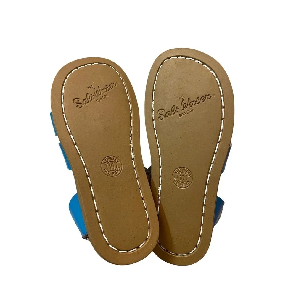 NWOT Salt Water Sandals Original Blue Patent Strappy Kids 10 Coastal Nautical